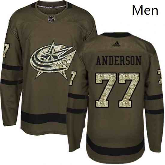 Mens Adidas Columbus Blue Jackets 77 Josh Anderson Authentic Green Salute to Service NHL Jersey